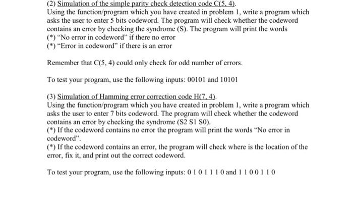 Solved (2) Simulation of the simple parity check detection | Chegg.com