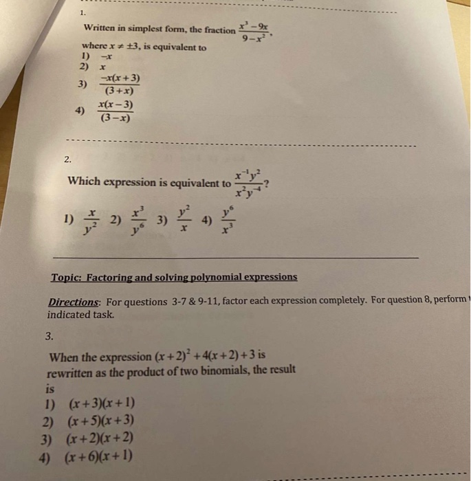 Solved 1 Written In Simplest Form The Fraction X 9x 9 R Chegg Com