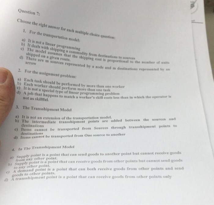 Solved Question 7: Choose the right answer for each multiple | Chegg.com