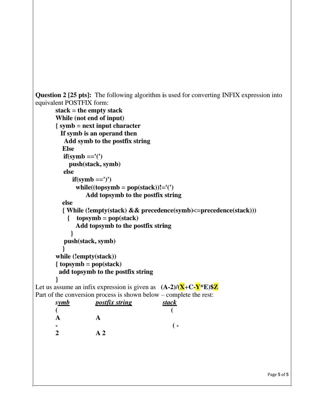 Solved Question 2 [25 pts]: The following algorithm is used | Chegg.com
