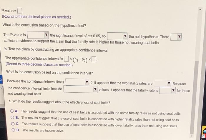 Solved A simple random sample of front-seat occupants | Chegg.com