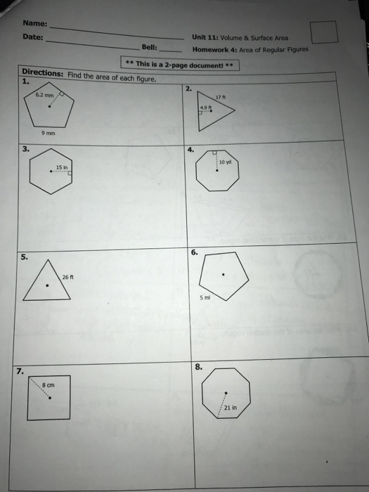 geometry unit 11 homework 8 answer key