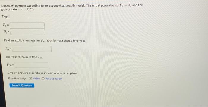 Solved A population grows according to an exponential growth | Chegg.com
