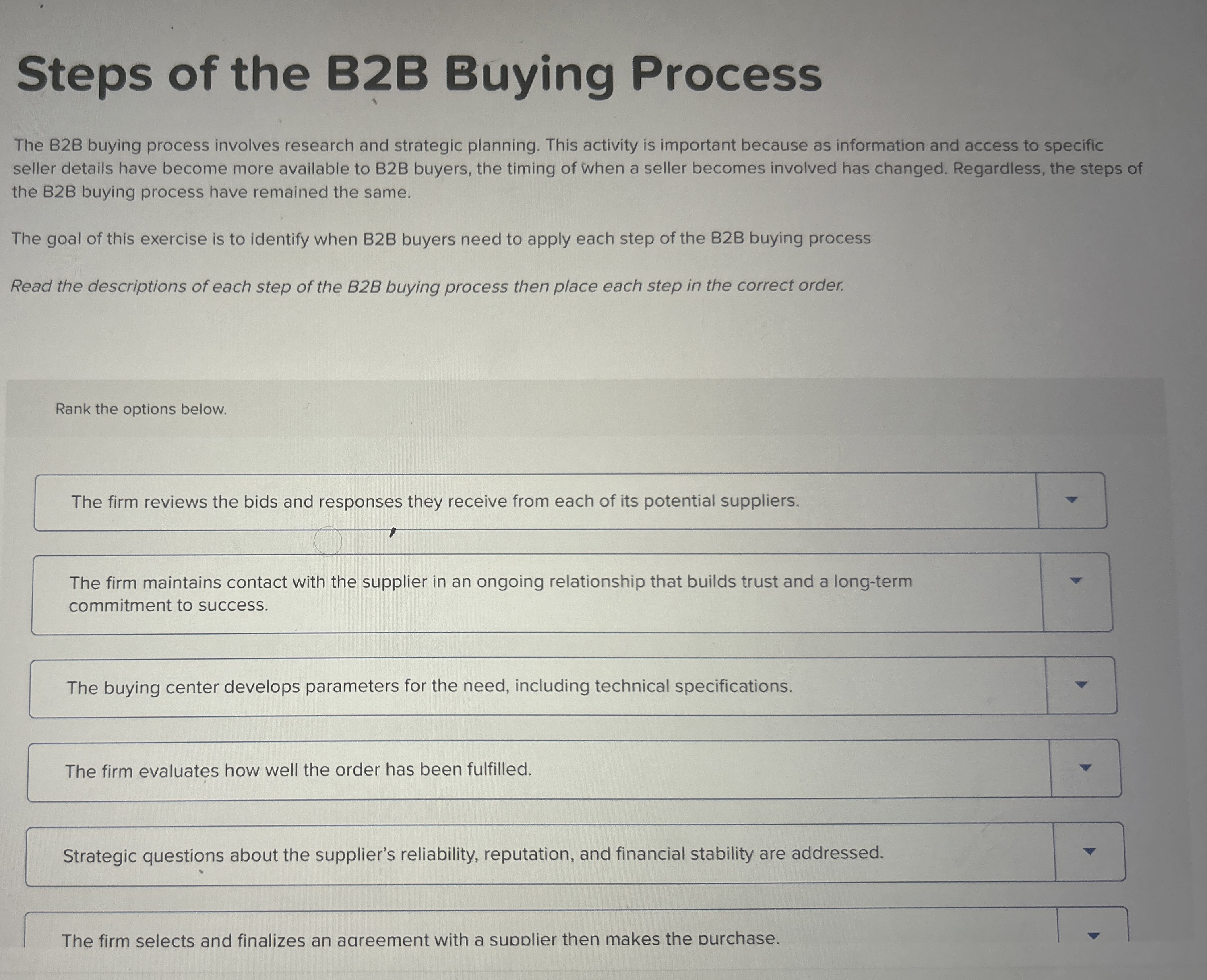 Solved Steps of the 32B ﻿Buying ProcessThe B2B buying | Chegg.com