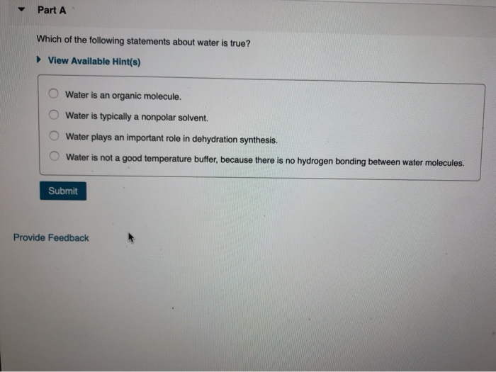 Solved Part A Which of the following statements about water