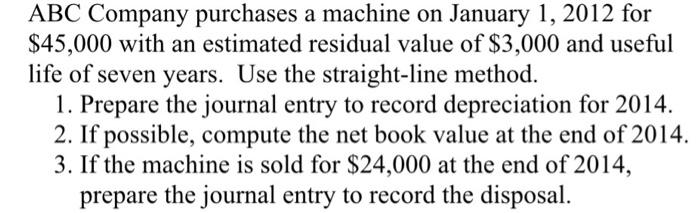 Solved ABC Company purchases a machine on January 1, 2012 | Chegg.com
