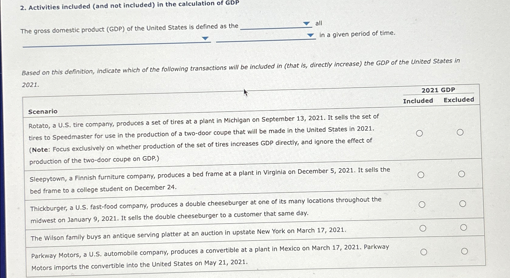 Solved Activities included (and not included) ﻿in the | Chegg.com