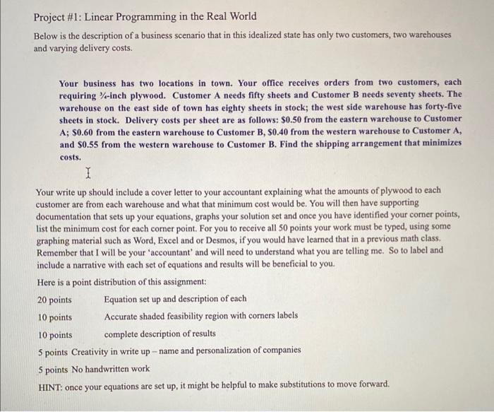 Solved Project \#1: Linear Programming in the Real World | Chegg.com