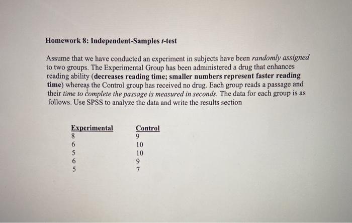 Solved Homework 8: Independent-Samples t-test Assume that we | Chegg.com