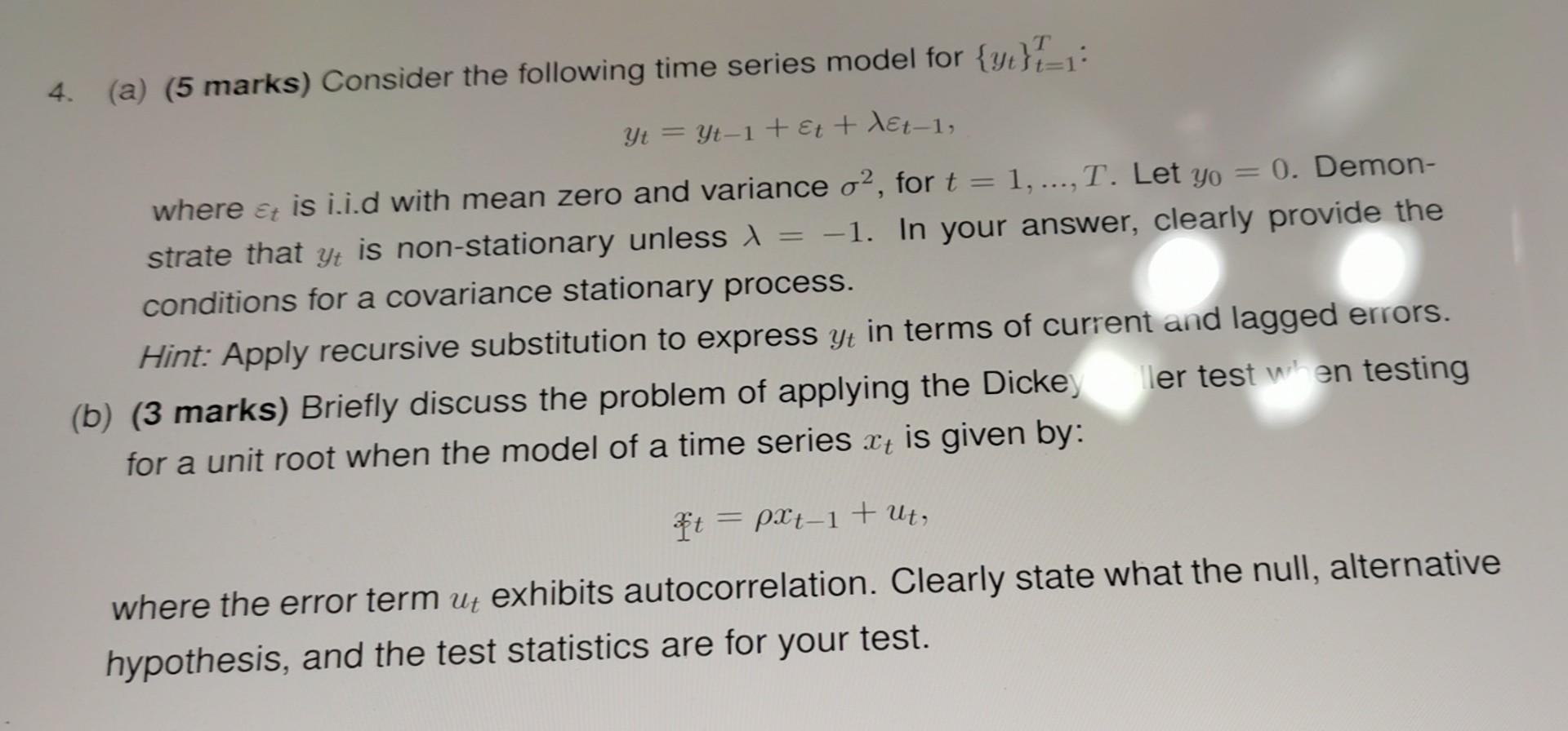 Solved 4. (a) (5 marks) Consider the following time series | Chegg.com