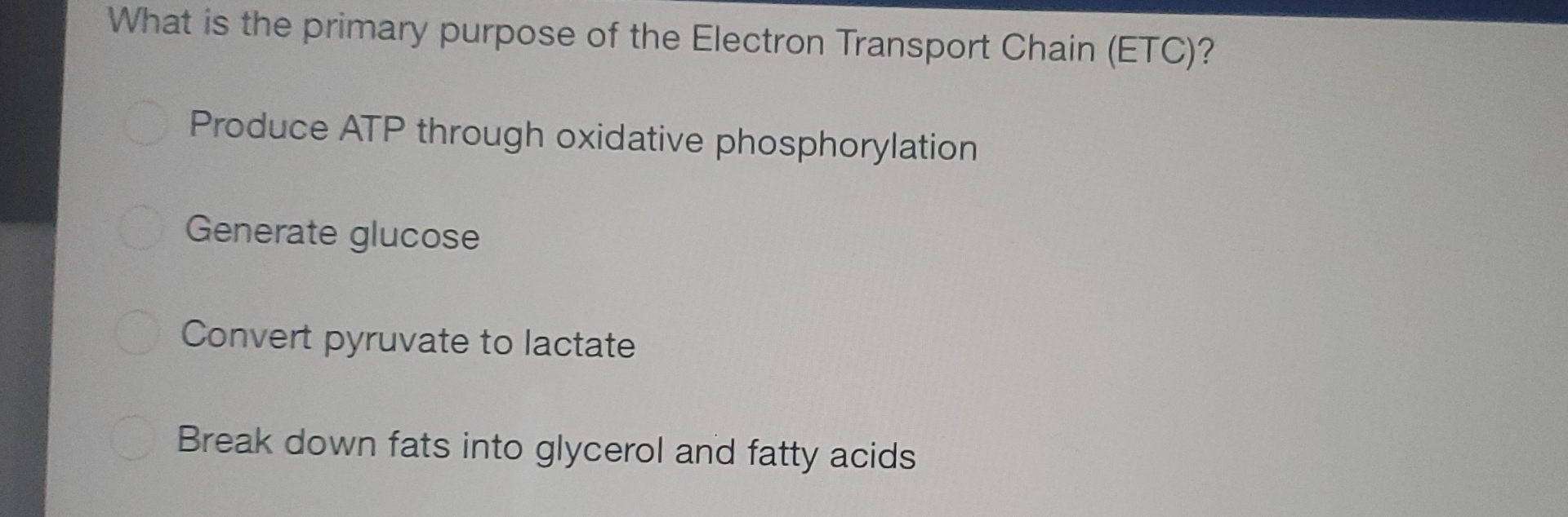 Picture of What is the primary purpose of the Electron Transport | Chegg.com