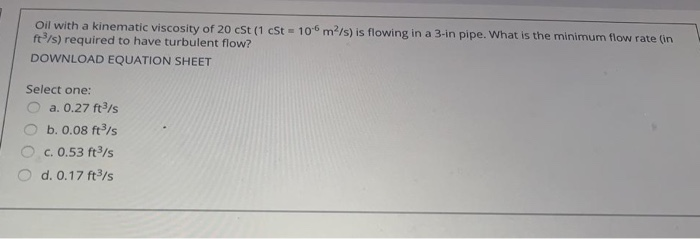Solved Oil with a kinematic viscosity of 20 cSt (1 cst - | Chegg.com