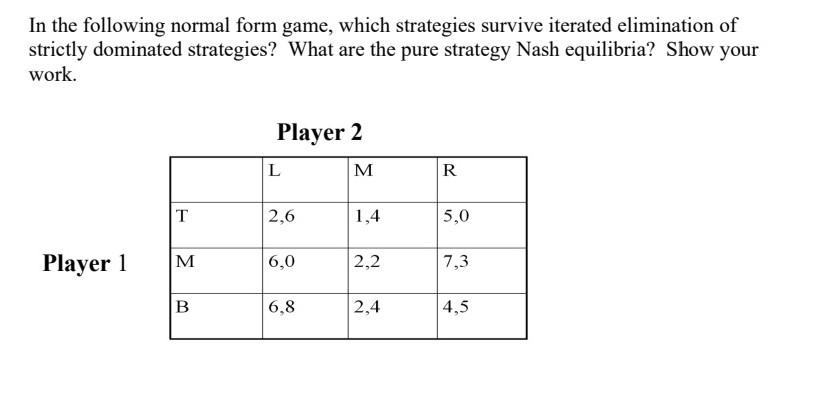 Solved In the following normal form game, which strategies | Chegg.com