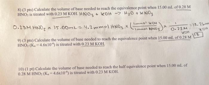 Solved 8) (3 pts) Calculate the volume of base needed to | Chegg.com