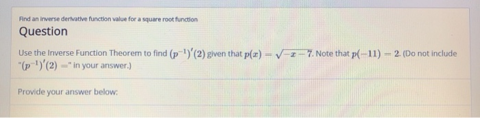 Solved Find an inverse derivative function value for a | Chegg.com