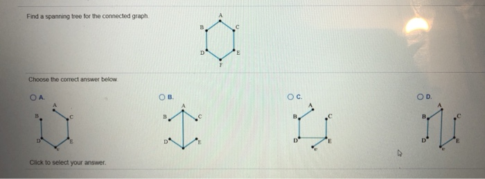 Solved Find a spanning tree for the connected graph B D | Chegg.com