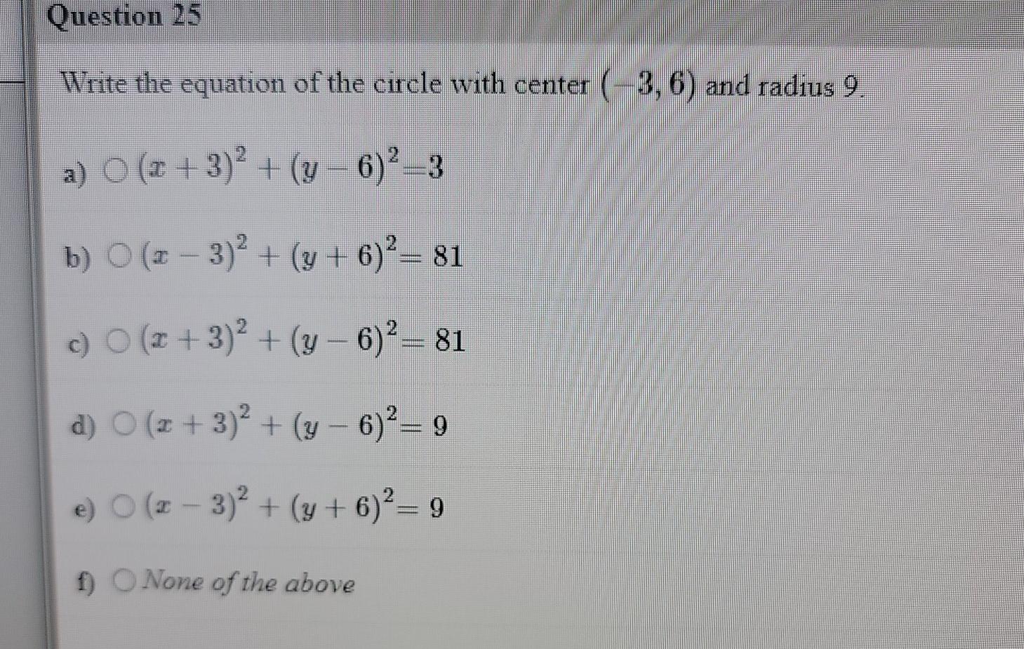 Solved Question 26 Write the equation of the circle with  Chegg.com