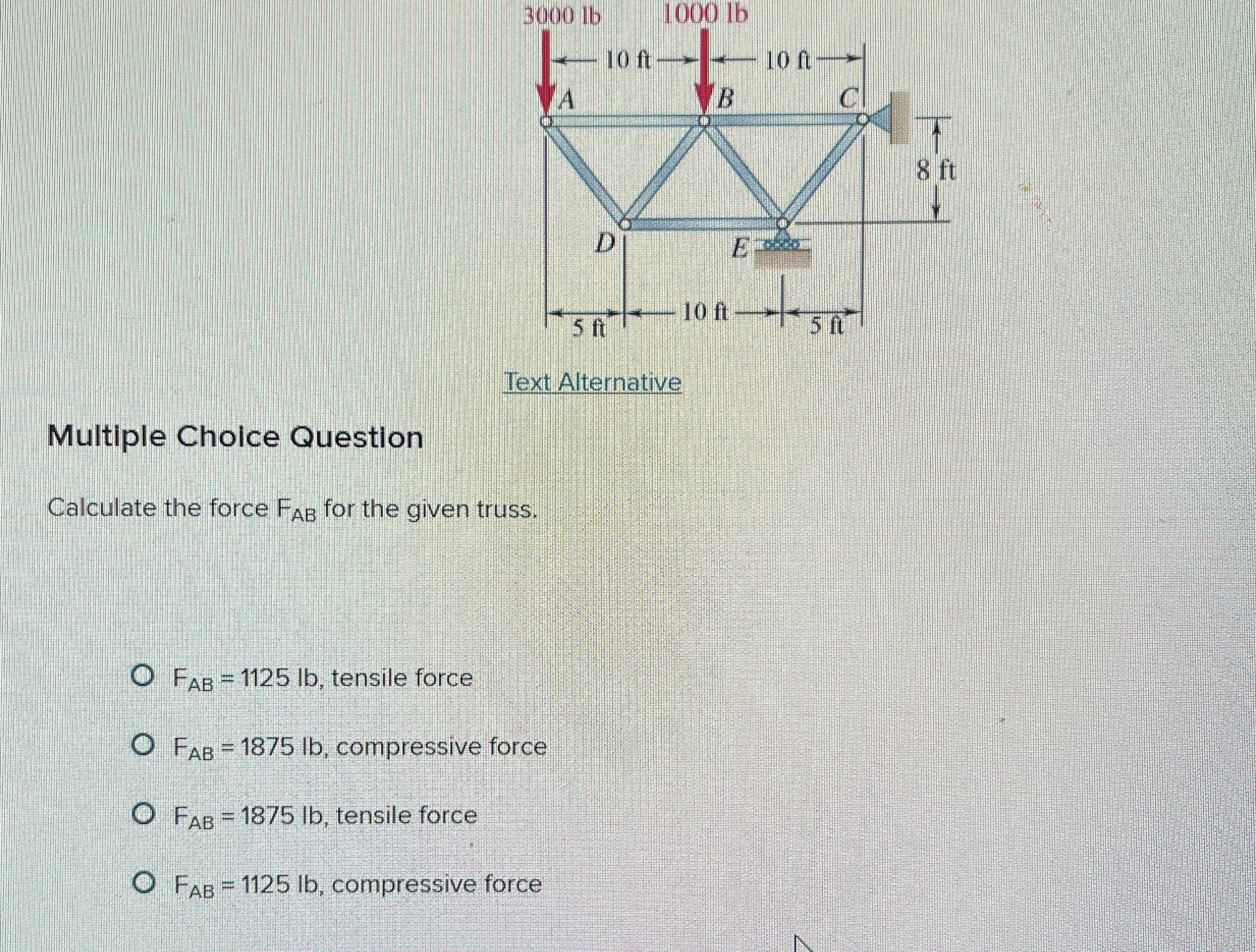 Solved Multiple Choice QuestionCalculate the force FAB ﻿for | Chegg.com