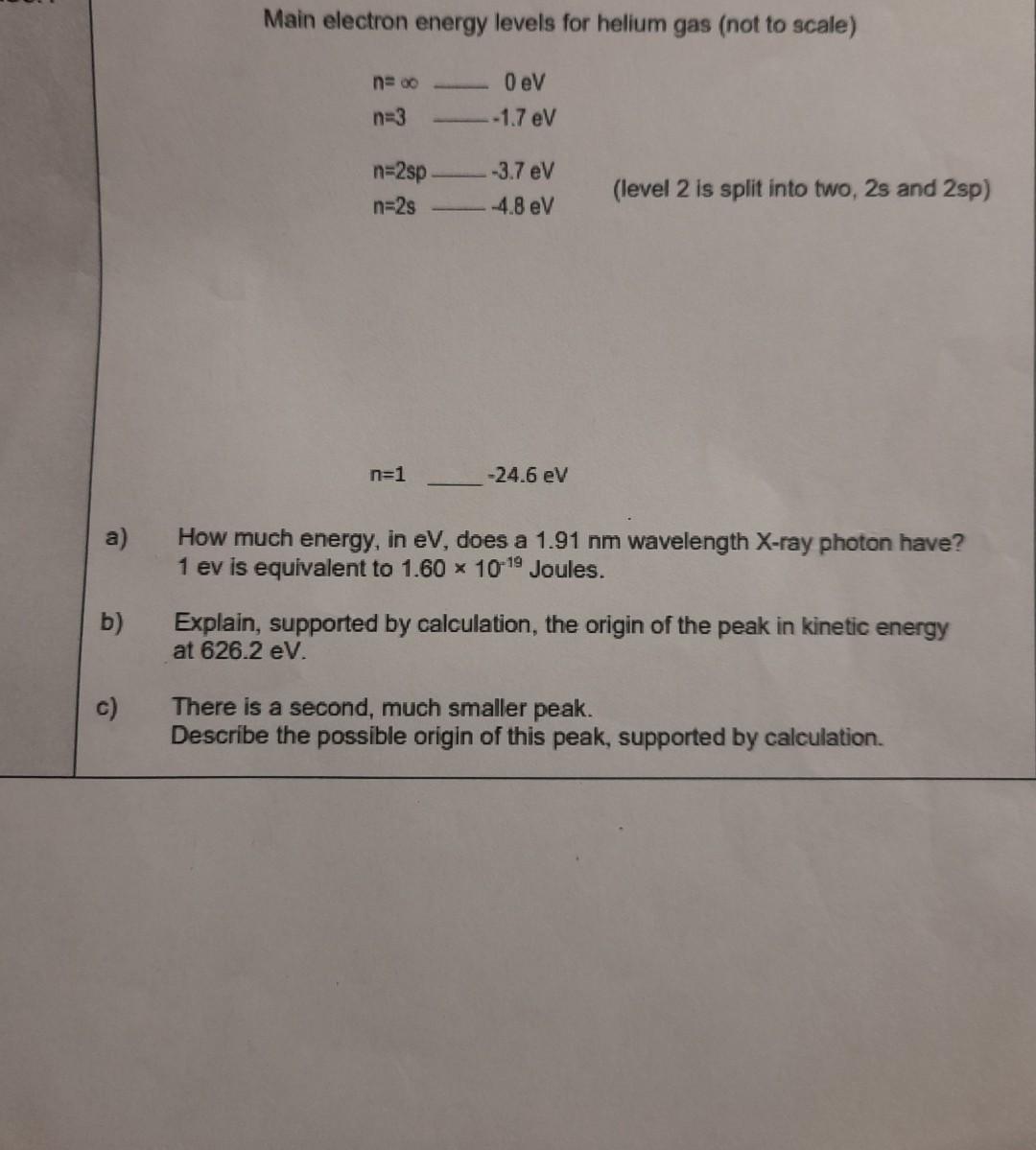 Main electron energy levels for helium gas (not to | Chegg.com