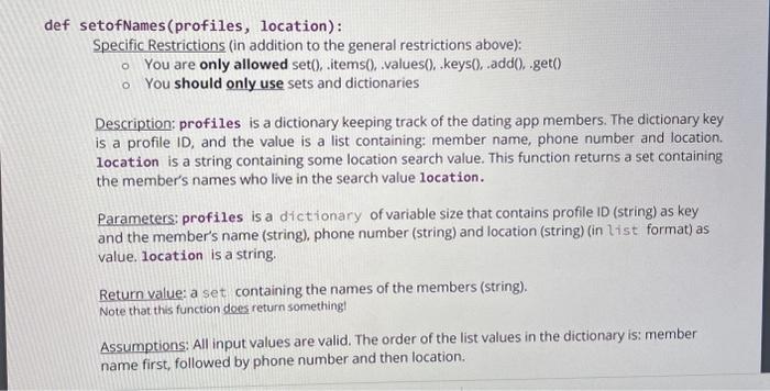 Solved setofNanes (profiles, location): Specific