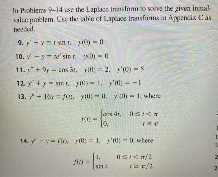 Solved In Problems 9 14 Use The Laplace Transform To Solve