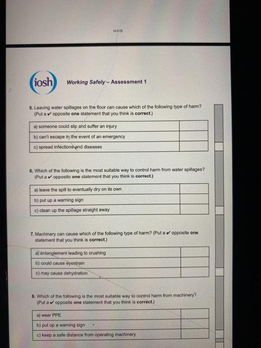 Solved iosh Working Safely - Assessment 1 15. Think about | Chegg.com