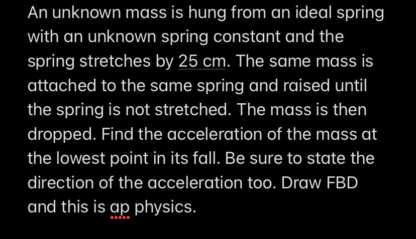 Solved An unknown mass is hung from an ideal spring with an | Chegg.com