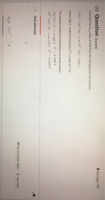 Solved See page 789 06 Question (1 point) Calculate the E | Chegg.com