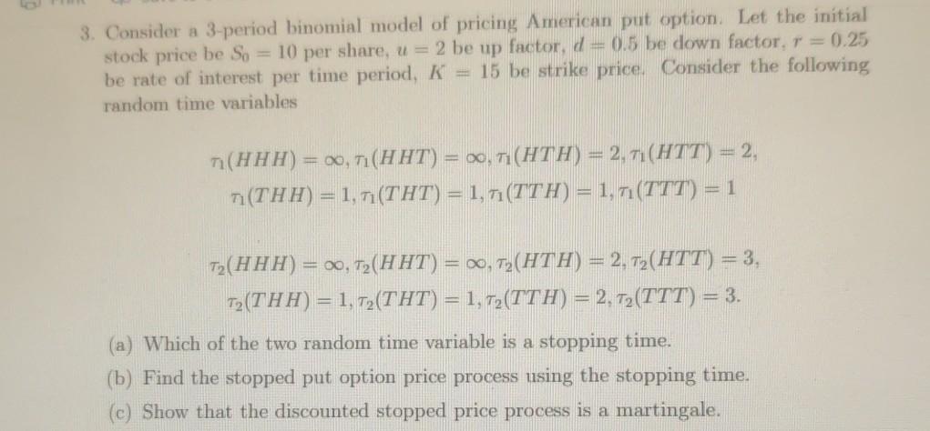 3. Consider a 3-period binomial model of pricing | Chegg.com