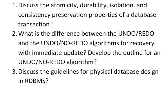 Solved 1. Discuss the atomicity, durability, isolation, and | Chegg.com