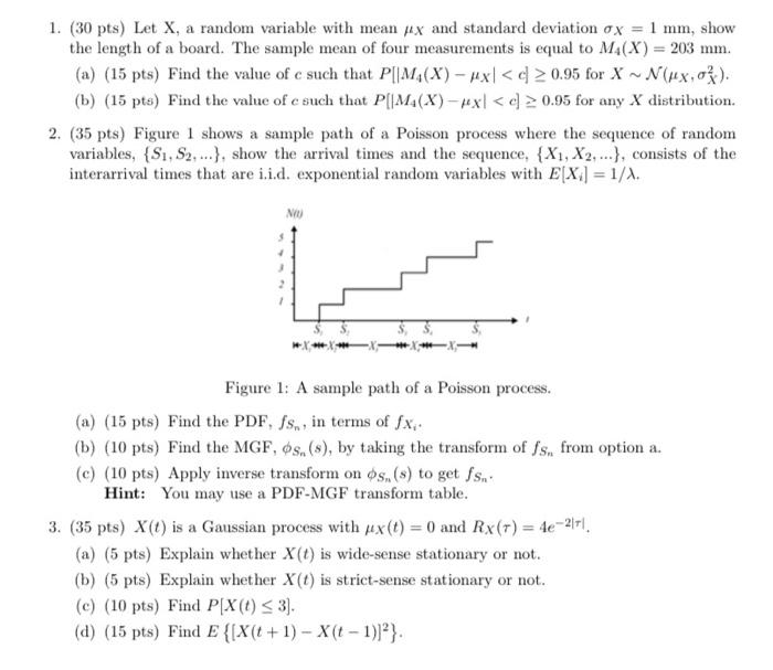 Solved 1. (30 pts) Let X, a random variable with mean ux and | Chegg.com