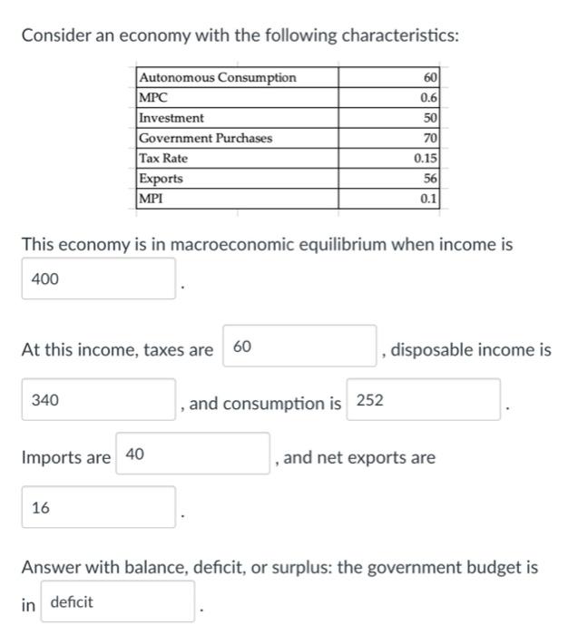 Solved Consider An Economy With The Following | Chegg.com