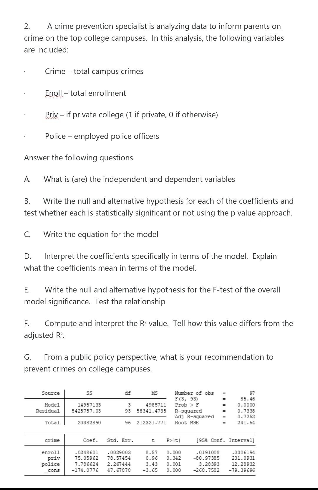Solved 2. A crime prevention specialist is analyzing data to | Chegg.com