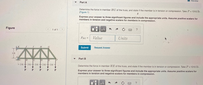 Solved Review Part A Determine the force in member HG of the | Chegg.com