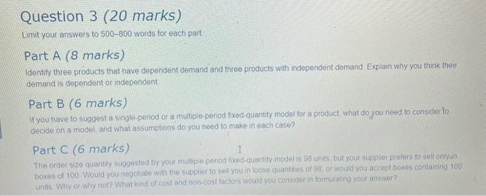 Solved Question 3 (20 marks) Limit your answers to 500-800 | Chegg.com