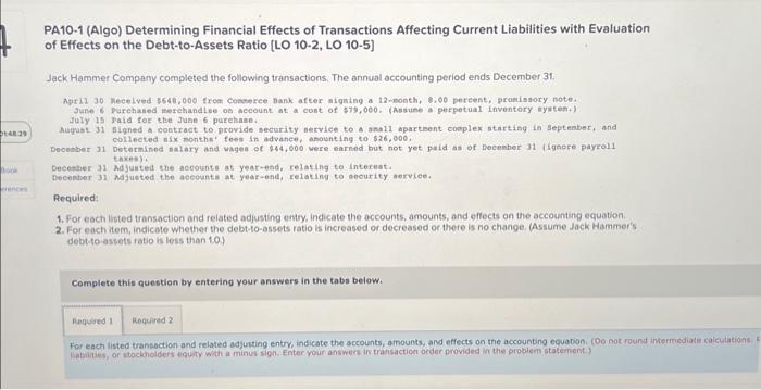Solved PA10-1 (Algo) Determining Financial Effects of | Chegg.com