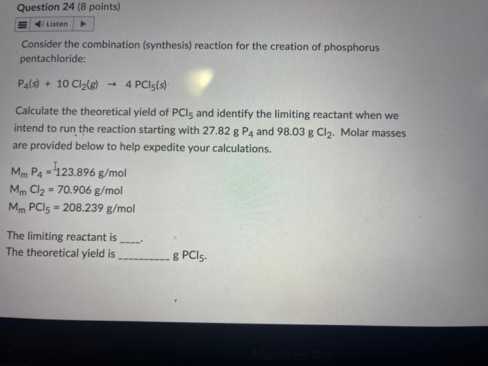 Solved Consider the combination (synthesis) reaction for the