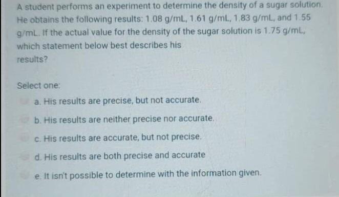 Solved A student performs an experiment to determine the | Chegg.com