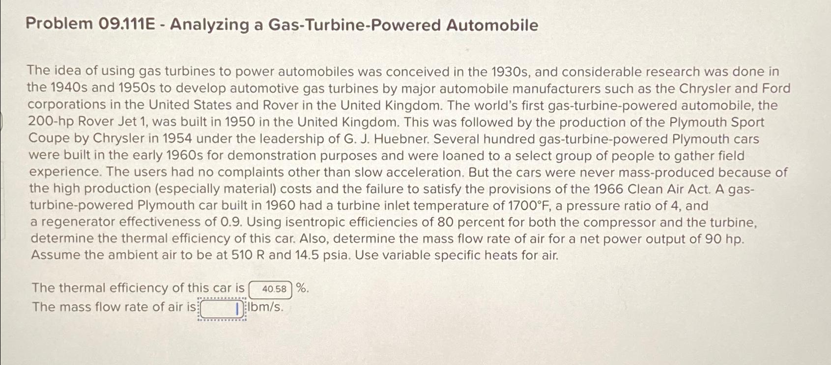 Solved Problem 09.111E - ﻿Analyzing a Gas-Turbine-Powered | Chegg.com