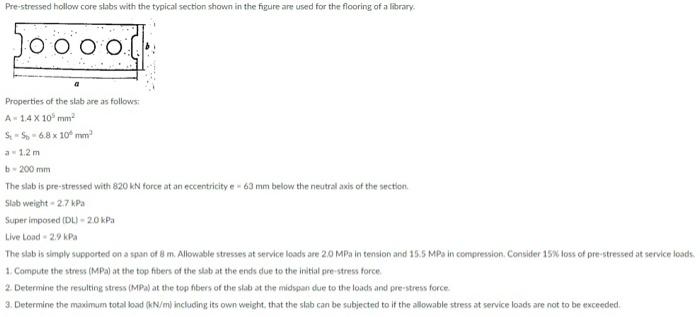 Solved Pre-stressed Hollow Core Slabs With The Typical | Chegg.com