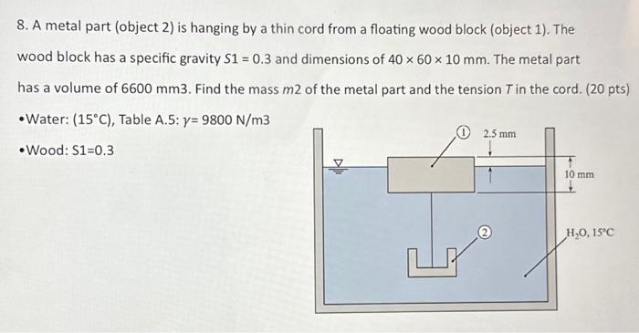 Solved 8. A metal part (object 2 ) is hanging by a thin cord