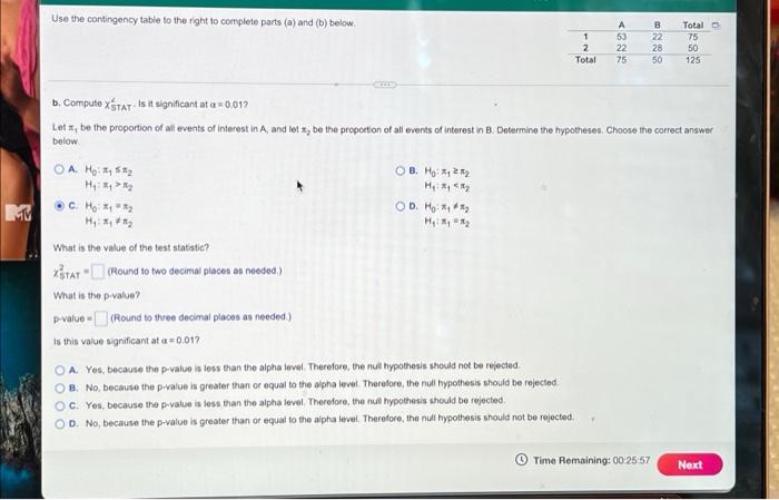 Solved Use The Contingency Table To The Right To Complete | Chegg.com