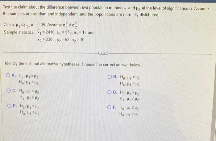 Solved Test the claim about the difference between two | Chegg.com