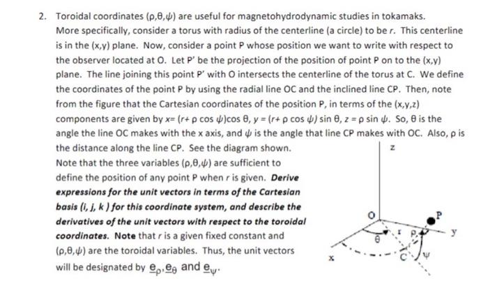 Solved 2. Toroidal coordinates (ρ,θ,ψ) are useful for | Chegg.com