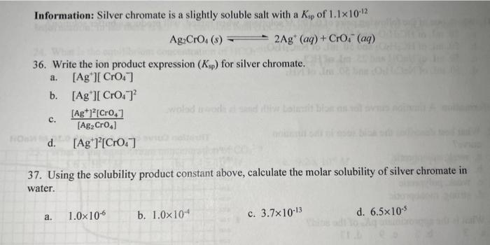 Solved Information Silver Chromate Is A Slightly Soluble