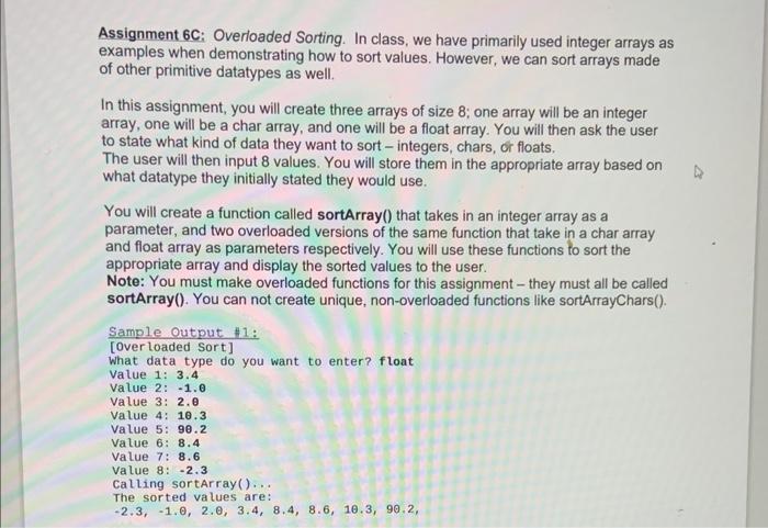 Solved Assignment 6C: Overloaded Sorting. In class, we have | Chegg.com