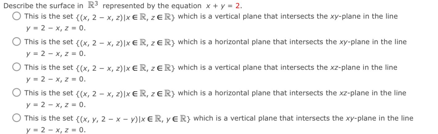 Solved Describe the surface in R3 ﻿represented by the | Chegg.com