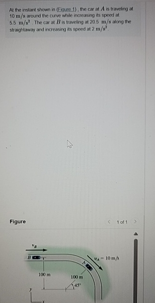 Solved At the instant shown in (Figure 1), ﻿the car at A ﻿is | Chegg.com