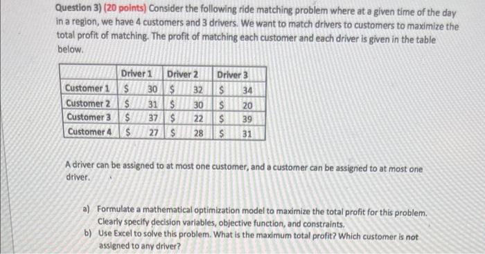 Solved Question 3) (20 points) Consider the following ride | Chegg.com