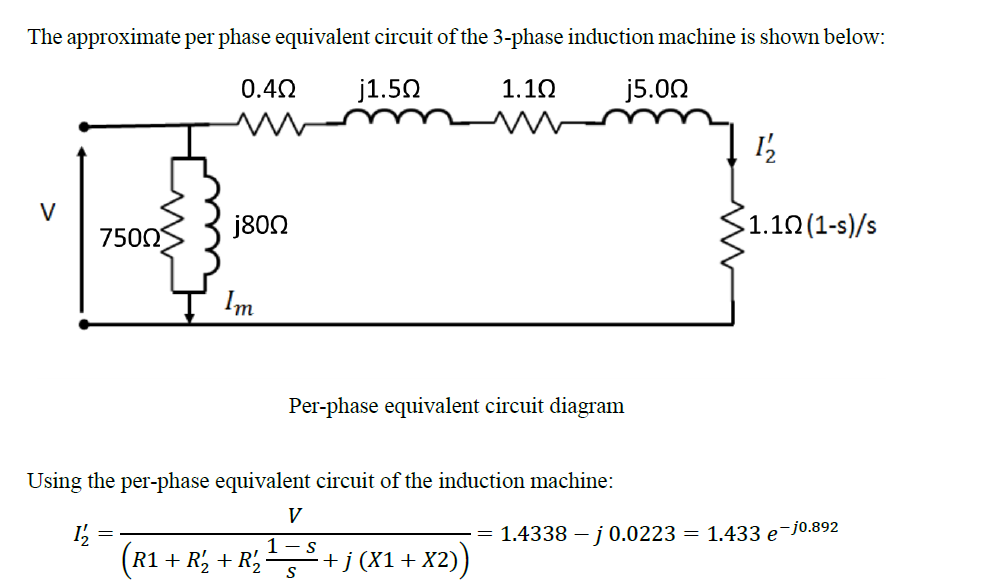 Solved The approximate per phase equivalent circuit of ﻿the | Chegg.com